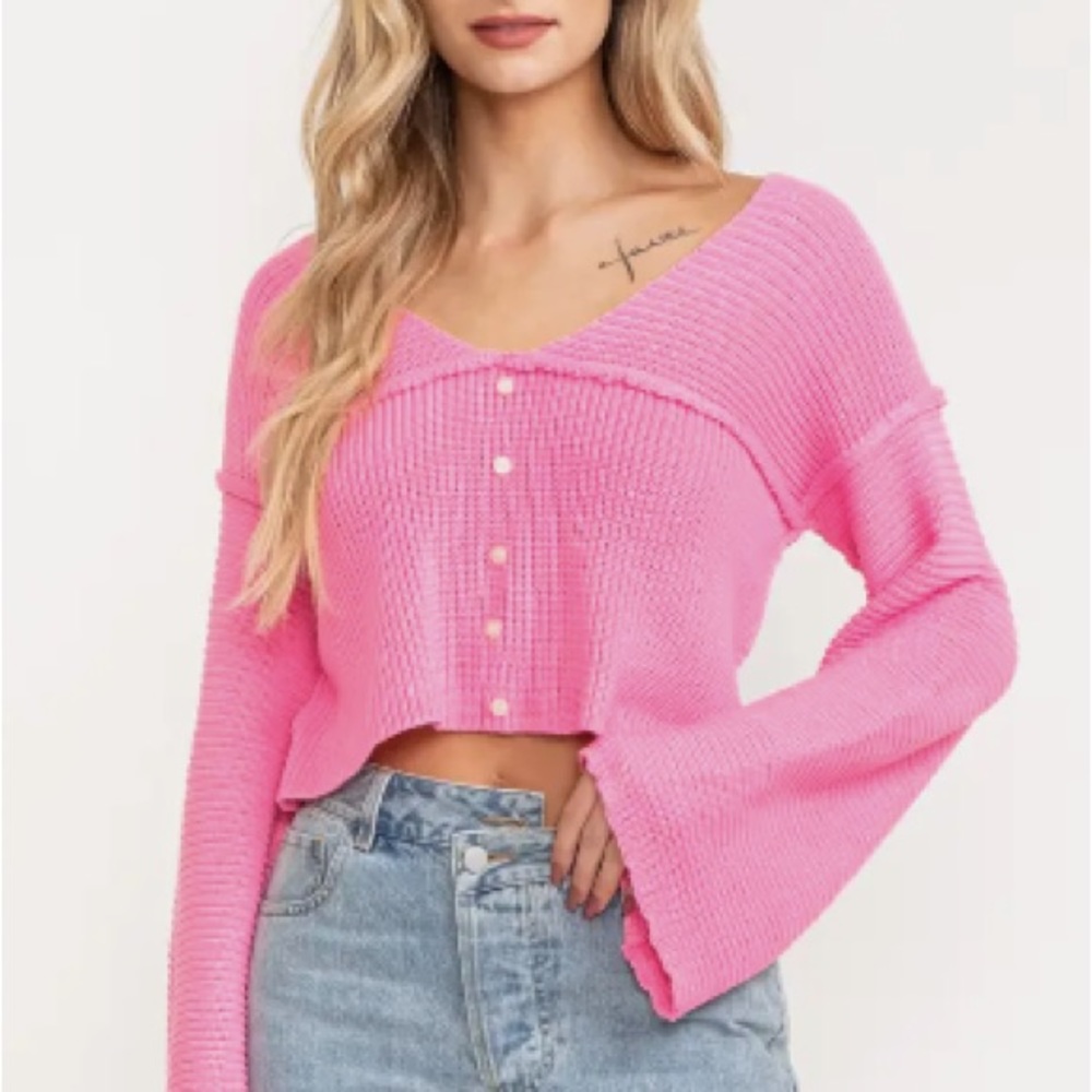 Crop Knit Sweater - PINK